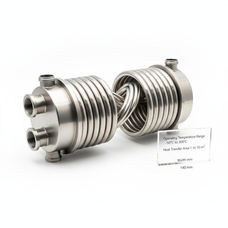 Coaxial Heat Exchanger with Operating Temperature Range -50°C to 300°C and Heat Transfer Area 1 to 10 Square Meters in Compact 140mm Width